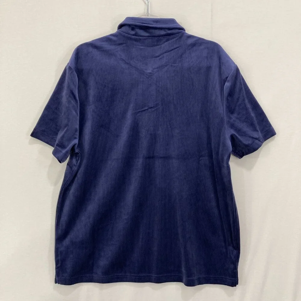 New True Religion Men's Velvet Velour Polo Shirt Medium‎ Eclipse Navy Blue